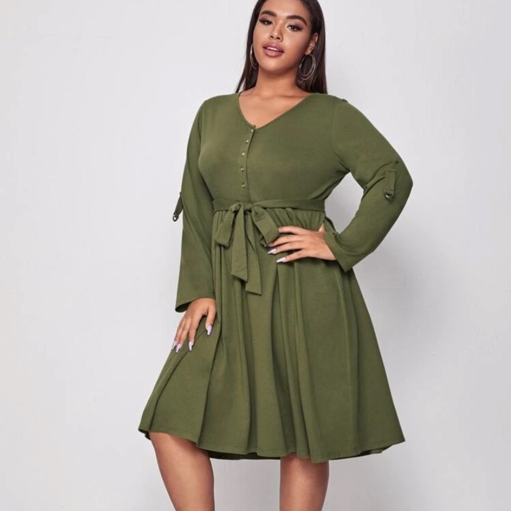 Long sleeve belted dress